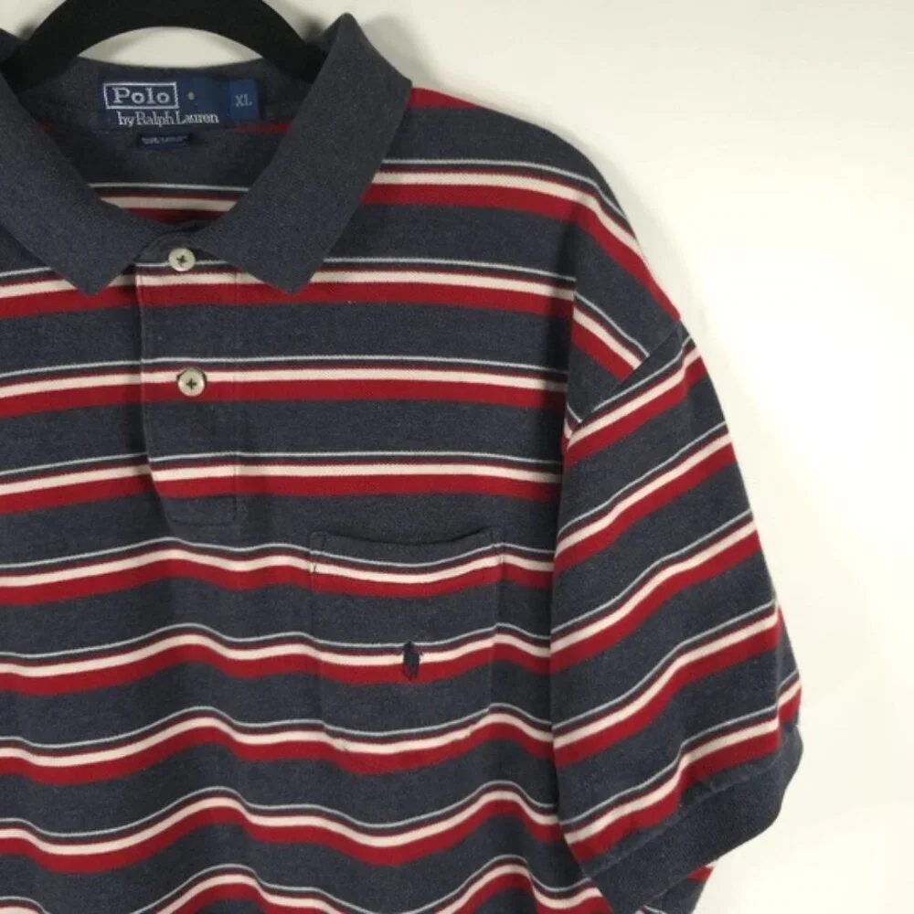 POLO RALPH LAUREN VTG Bolivia Made 🇧🇴 Striped Mesh Polo Shirt‎ Pocket Chest XL